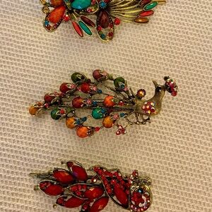 Elegant Multicolor Peacock Hair Clip Set of 3
